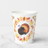 Erntedank Türkei und Herbstlaub Papier Cups Pappbecher (Rückseite)