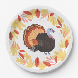 Erntedank Türkei und Herbstlaub Pappteller