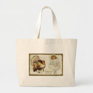 Erntedank Türkei und Little Girl Jumbo Tote Bag Stoffbeutel