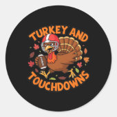Erntedank Türkei und Touchdowns Fußball Fan de De Runder Aufkleber (Vorderseite)