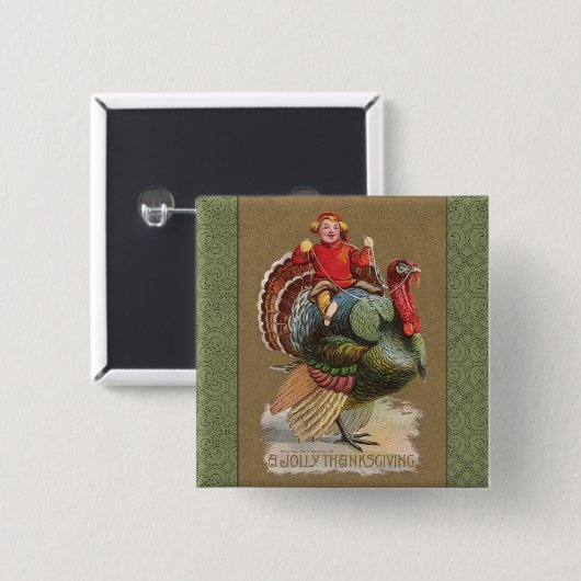 Erntedank Türkei Vintage Grüße Button (Vorne & Hinten)