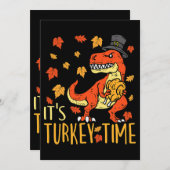 Erntedank Türkei Zeit Fall Leaf Dinosaurier 1 Einladung (Vorne/Hinten)