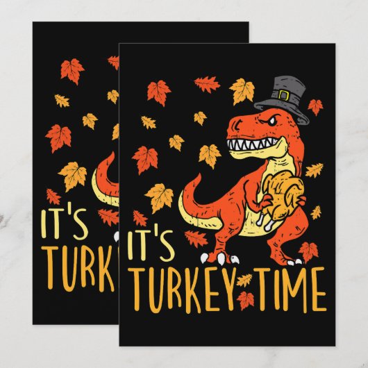 Erntedank Türkei Zeit Fall Leaf Dinosaurier 1 Einladung (Vorne/Hinten)