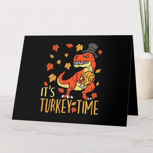 Erntedank Türkei Zeit Fall Leaf Dinosaurier 1 Karte (Vorderseite)