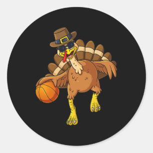 Erntedank Turkey Basketball Player Fun Boys Gir Runder Aufkleber