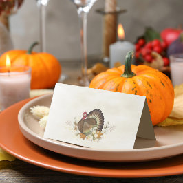 Erntedank Turkey Bird Green Foliage Blätter Platzkarte