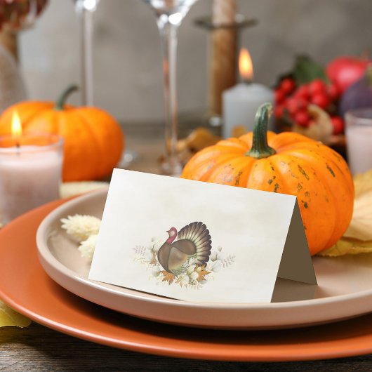 Erntedank Turkey Bird Green Foliage Blätter Platzkarte