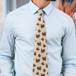 Erntedank Turkey Bird Pattern Beige Neck Tie Krawatte