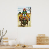 Erntedank Turkey Boy Riding Pumpkin Poster (Küche)