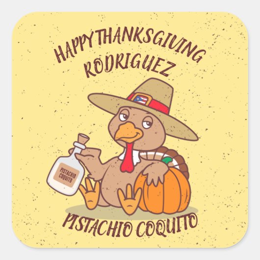 Erntedank Turkey Coquito Quadratischer Aufkleber (Vorderseite)