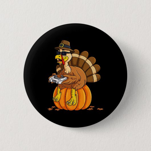 Erntedank Turkey Gamer Pumpkin Boys Kinder Teens Button (Vorderseite)