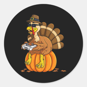 Erntedank Turkey Gamer Pumpkin Boys Kinder Teens Runder Aufkleber