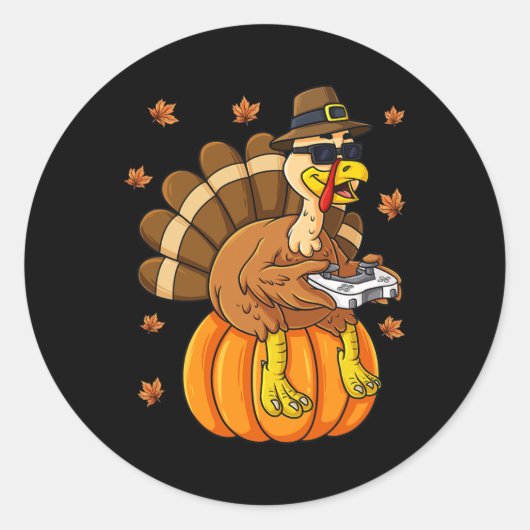 Erntedank Turkey Gamer Pumpkin Boys Kinder Teens Runder Aufkleber (Vorderseite)