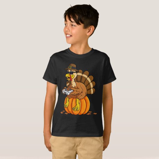 Erntedank Turkey Gamer Pumpkin Boys Kinder Teens T-Shirt (Vorne ganz)