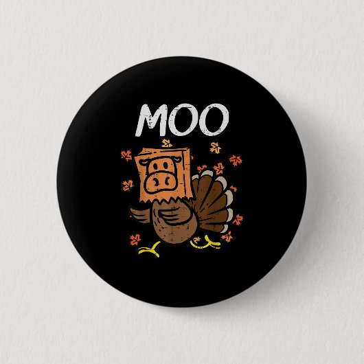 Erntedank Turkey Moo Cow Head Funny Fall Männer Wo Button (Vorderseite)