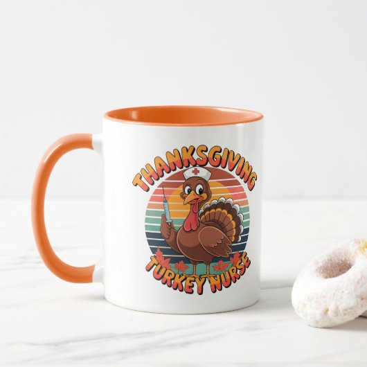 Erntedank Turkey Nurse Tasse (Mit Donut)