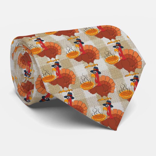 Erntedank Turkey & Pie Neck Tie Krawatte (Gerollt)