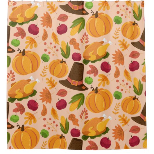 Erntedank Turkey Pumpkin Fall Pattern Duschvorhang (Vorderseite)