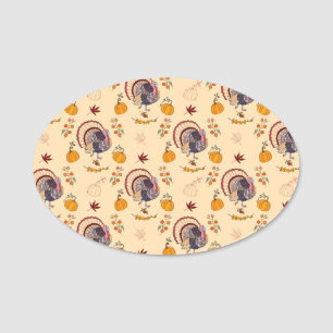 Erntedank Turkey Pumpkin Fall Pattern Namensschild