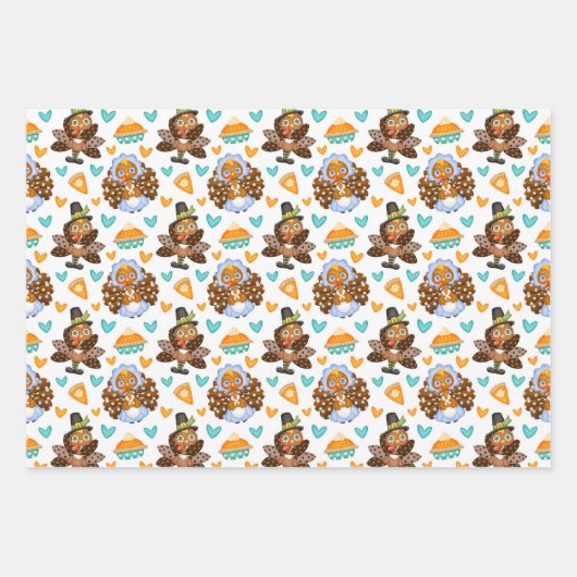 Erntedank Turkey Pumpkin Pie Wrapping Paper Set Geschenkpapier Set (Vorderseite)