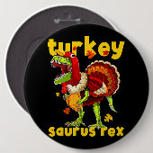 Erntedank Turkey Saurus T Rex Pilgrim Dinosaurier Button (Vorne & Hinten)