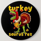 Erntedank Turkey Saurus T Rex Pilgrim Dinosaurier Button (Vorderseite)