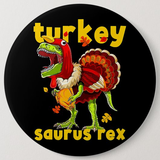 Erntedank Turkey Saurus T Rex Pilgrim Dinosaurier Button (Vorderseite)