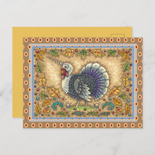 ERNTEDANK TÜRKEY UNICORN, WHIMSICAL FANTASY, FEIERTAGSPOSTKARTE