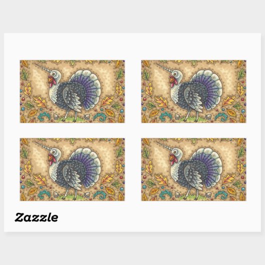 ERNTEDANK TÜRKEY UNICORN, WHIMSICAL FANTASY RECHTECKIGER AUFKLEBER (Blatt)