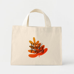 Erntedank Typografie mit Fallleaf Mini Stoffbeutel