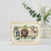 Erntedank Vintag Niedlich Kids Türkei Wishbone Postkarte (Stehend Vorderseite)