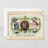 Erntedank Vintag Niedlich Kids Türkei Wishbone Postkarte (Vorne/Hinten)