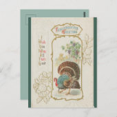 Erntedank Vintage Türkei und grüne Blätter Postkarte (Vorne/Hinten)