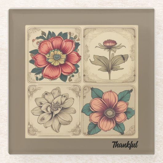 Erntedank Vintager Blume Glasuntersetzer (Vorderseite)