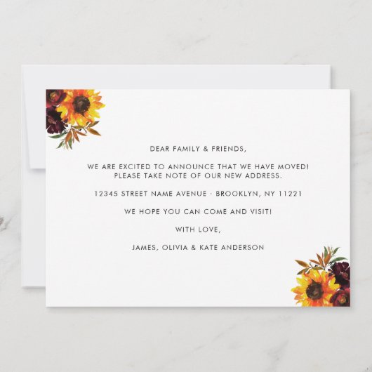 Erntedank von New Zuhause Sunflower Moving Ankündigung (Rückseite)