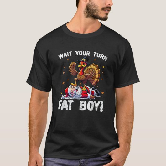 Erntedank warten Sie, fett Boy Funny Turkey S T-Shirt (Vorderseite)