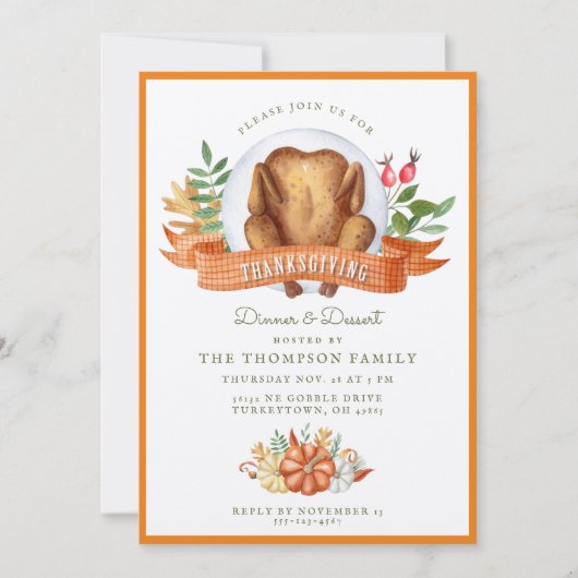 Erntedank Wasserfarbe Türkei Abendessen Einladung (Vorderseite)