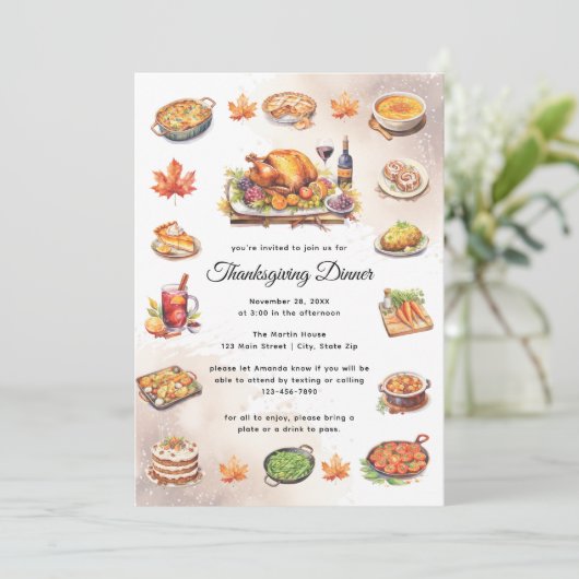 Erntedank Wasserfarbenfest Einfaches Abendessen Einladung (Stehend Vorderseite)