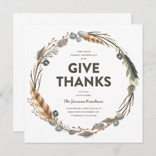 Erntedank Wasserfarbenfrohe Abendessen Einladung (Vorne/Hinten)