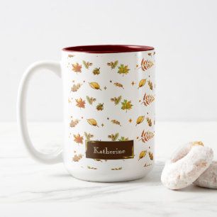 Erntedank Watercolor Herbstlaubs Monogram Zweifarbige Tasse