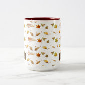 Erntedank Watercolor Herbstlaubs Monogram Zweifarbige Tasse (Mittel)