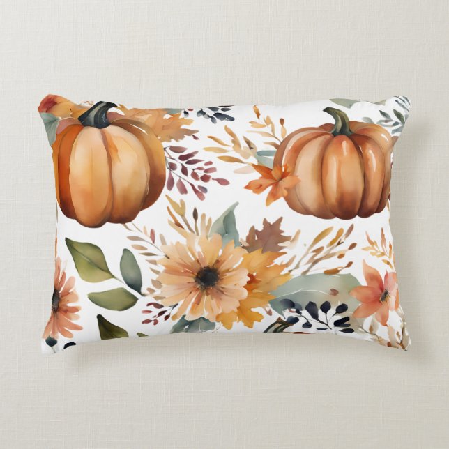 Erntedank Watercolor Pumpkin Floral Pattern Dekokissen (Vorderseite)
