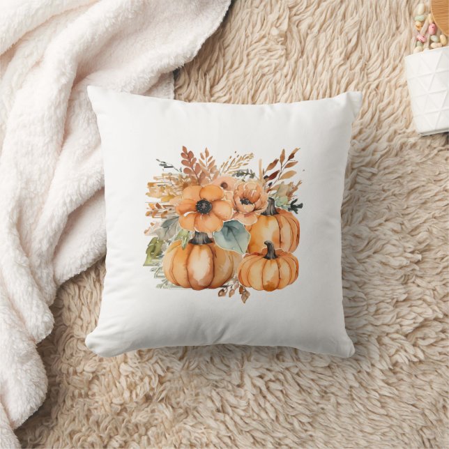Erntedank Watercolor Pumpkin Floral Pattern Kissen (Decke)