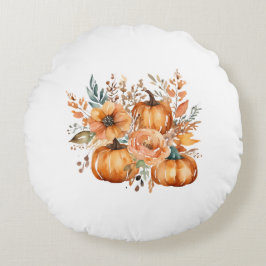 Erntedank Watercolor Pumpkin Floral Pattern Rundes Kissen