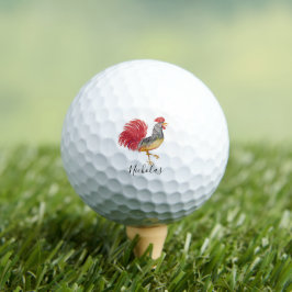 Erntedank Watercolor Rooster Personalisiert Golfball