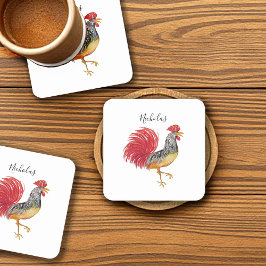 Erntedank Watercolor Rooster Personalisiert Rechteckiger Pappuntersetzer