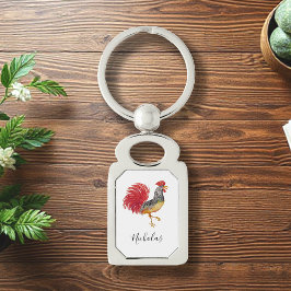 Erntedank Watercolor Rooster Personalisiert Schlüsselanhänger