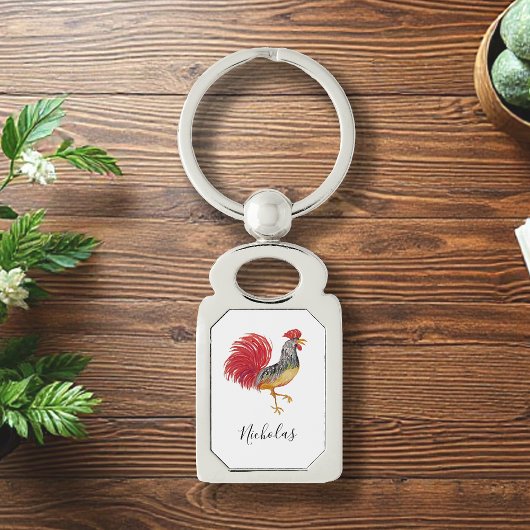 Erntedank Watercolor Rooster Personalisiert Schlüsselanhänger