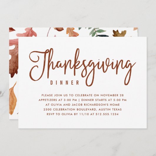 Erntedank| Weiß mit Herbstlebern Einladung (Vorne/Hinten)