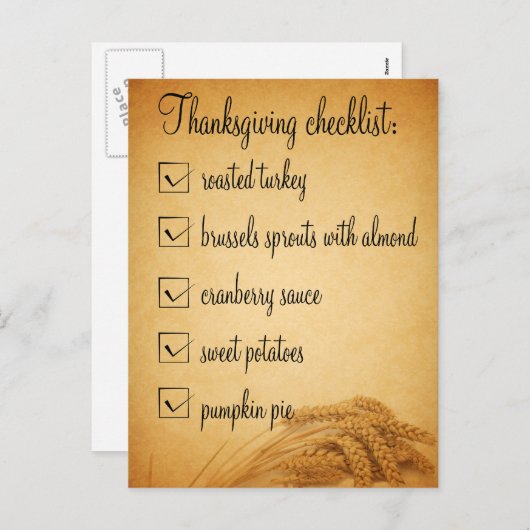 Erntedank Wheat Food Checkliste Postkarte (Vorne/Hinten)